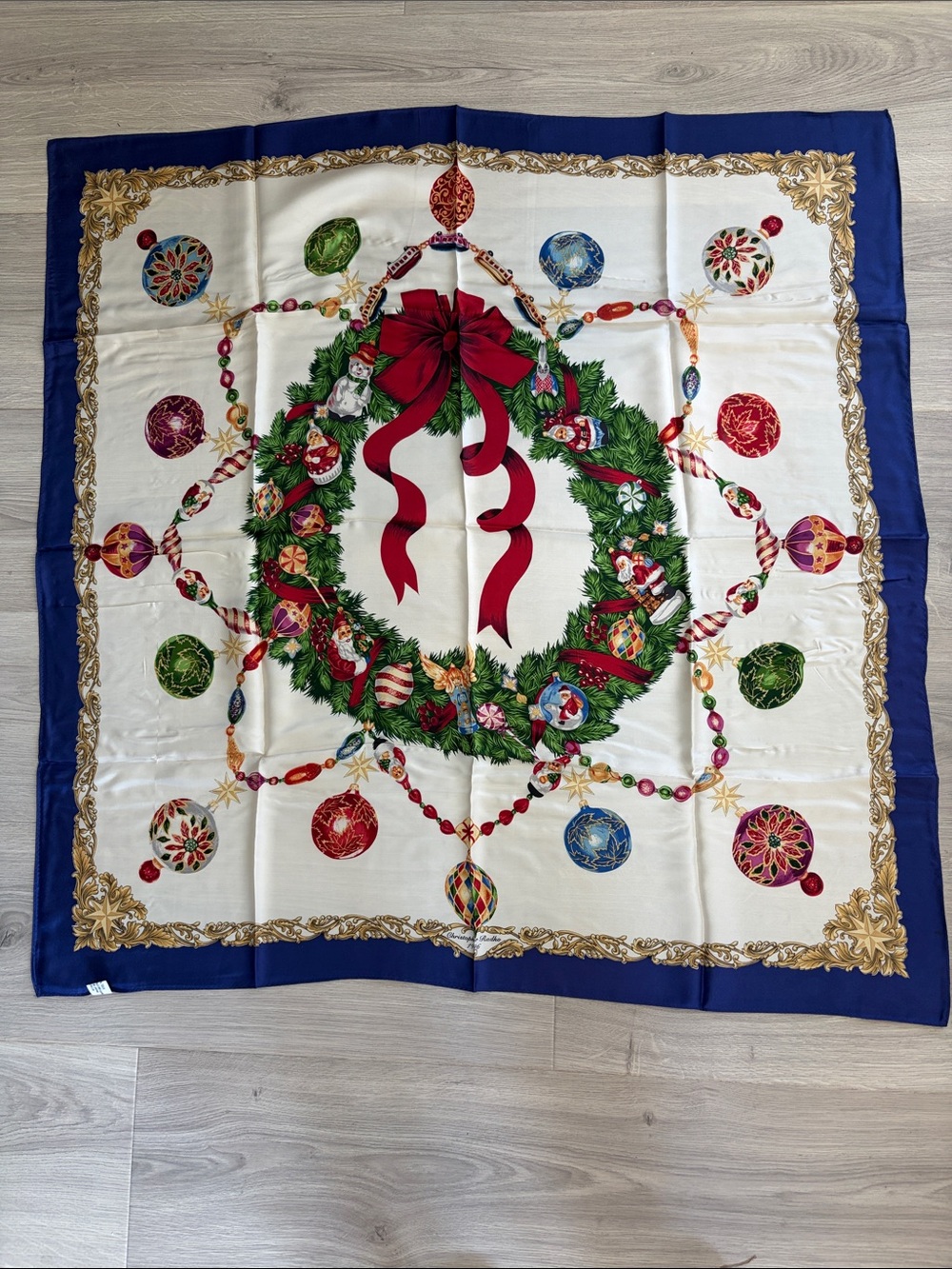 Christopher Radko Festive Holiday Wreath Silk Scarf